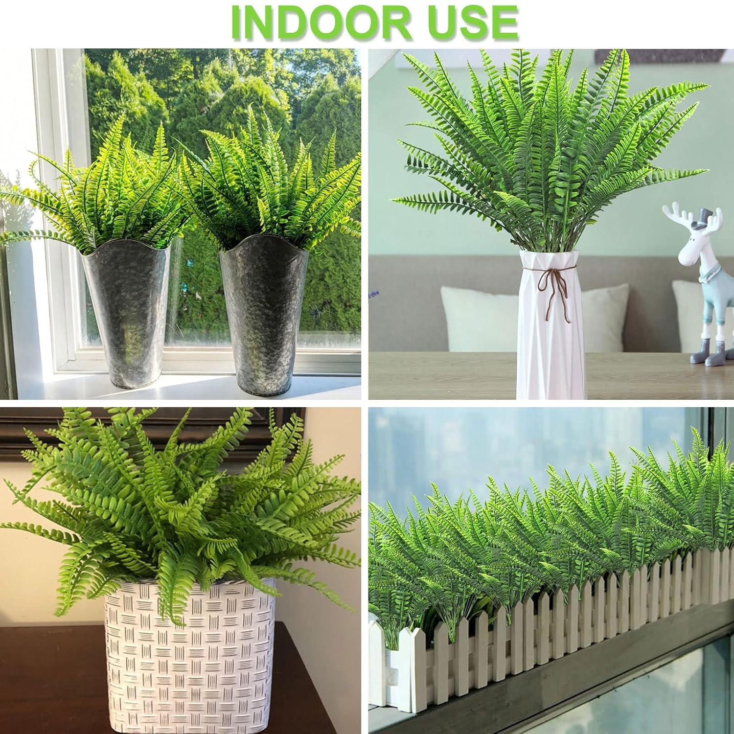 10 Bundles Artificial Boston Fern Plants, Bushes Faux Plants Shrubs Greenery UV Resistant for House Office Garden Indoor Outdoor Window Box Decorating