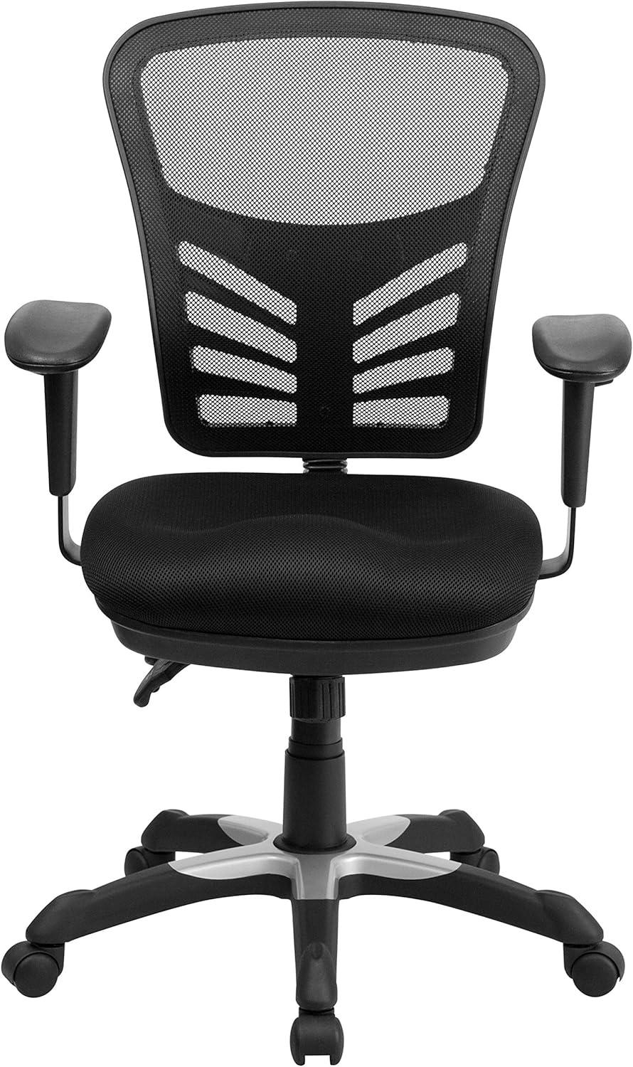 BizChair Mid-Back Black Mesh Multifunction Executive Swivel Ergonomic Office Chair with Adjustable Arms