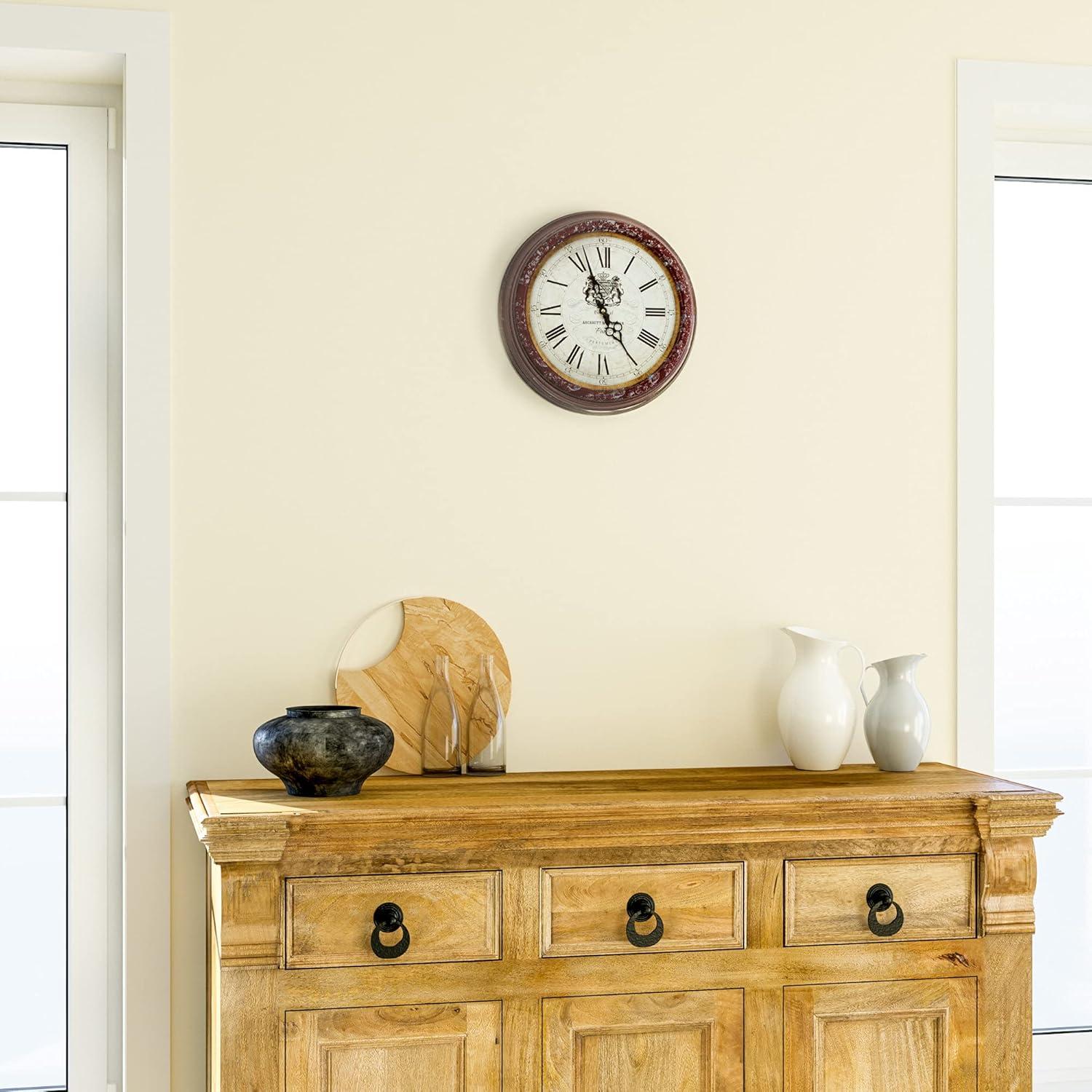 Yosemite Distressed Red Iron Round Wall Clock with Roman Numerals