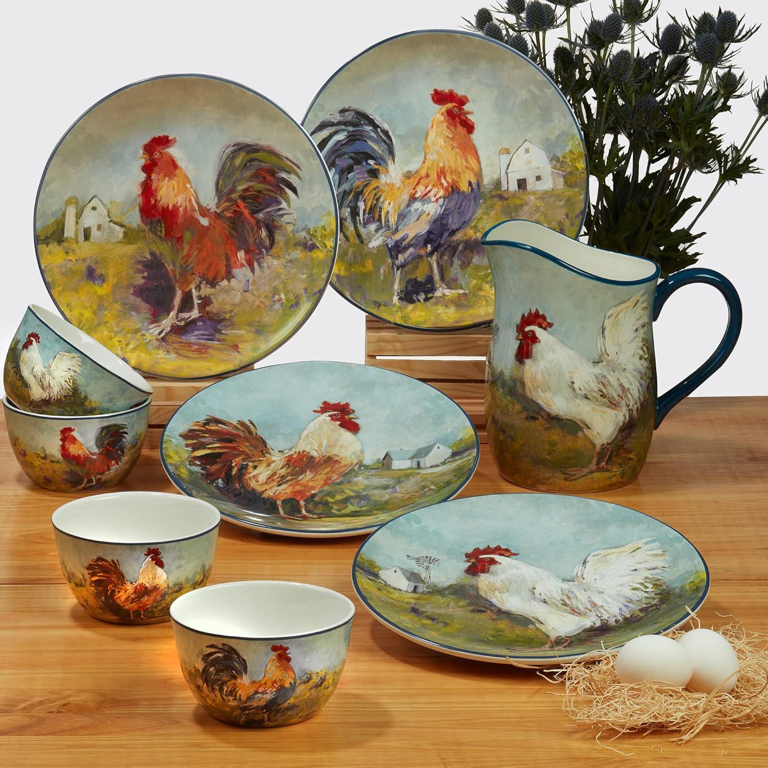 Blue Ceramic Rooster Meadow 3-Piece Canister Set