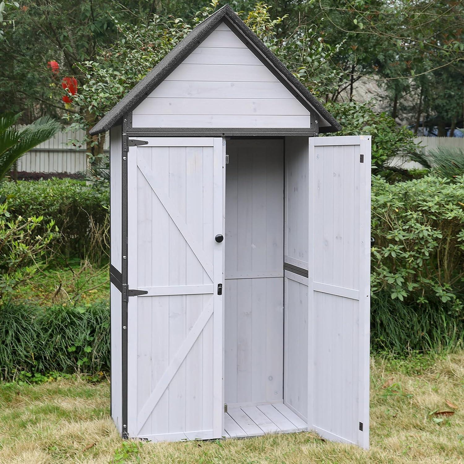 White Wooden Outdoor Storage Shed with Adjustable Shelves