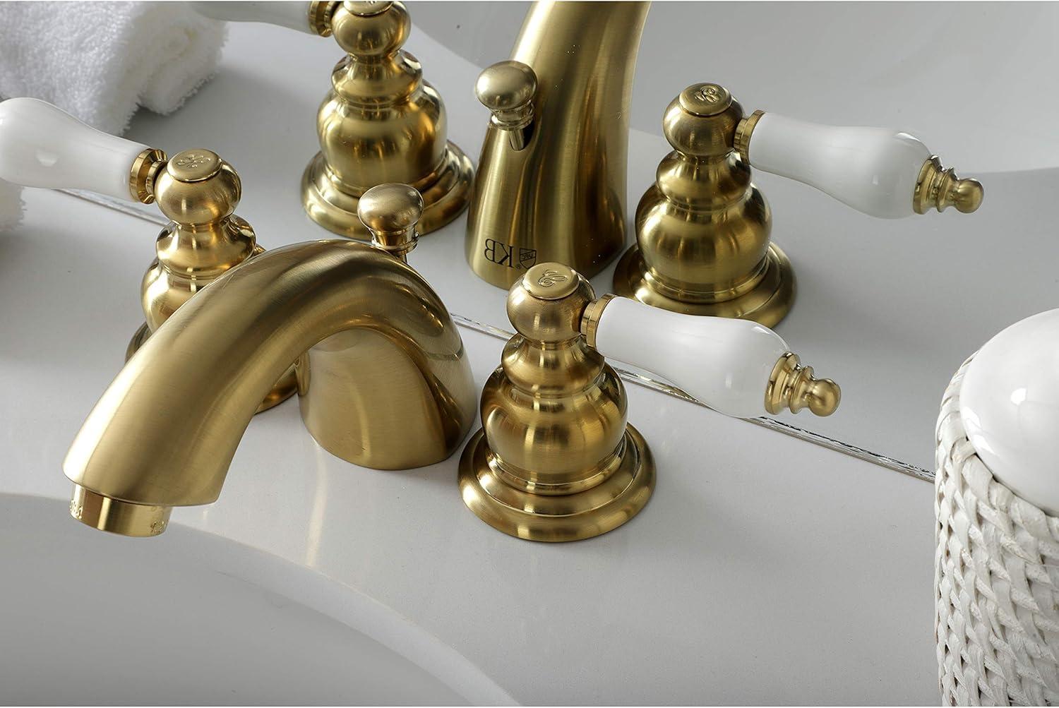 Kingston Brass Victorian Two-Handle 3-Hole Deck Mount Mini-Widespread Bathroom Faucet with Plastic Pop-Up