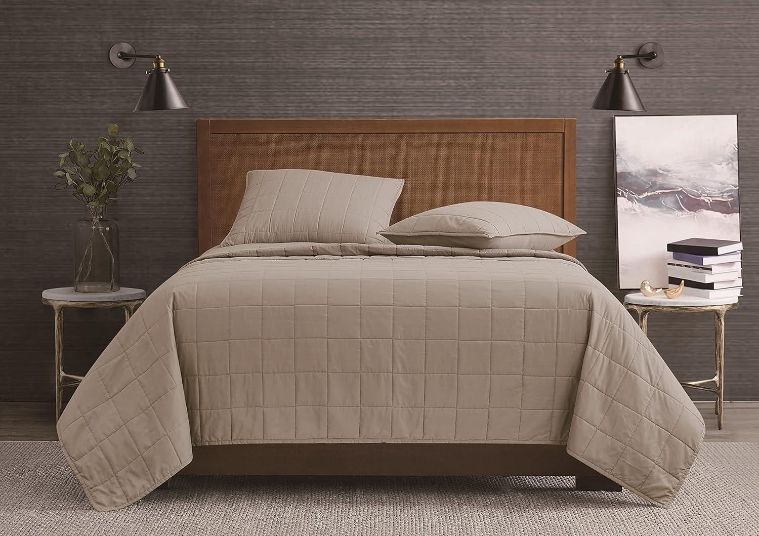 Garment Wash Solid Quilt Set - London Fog