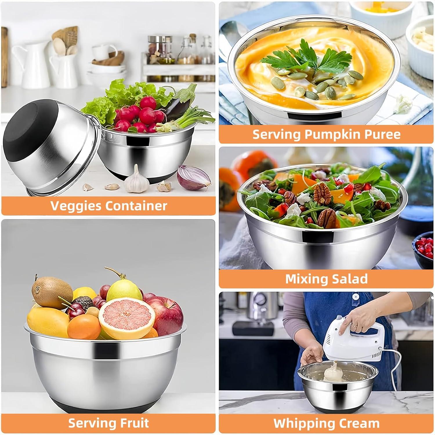 6-Piece Black Stainless Steel Mixing Bowl Set with Lids and Graters