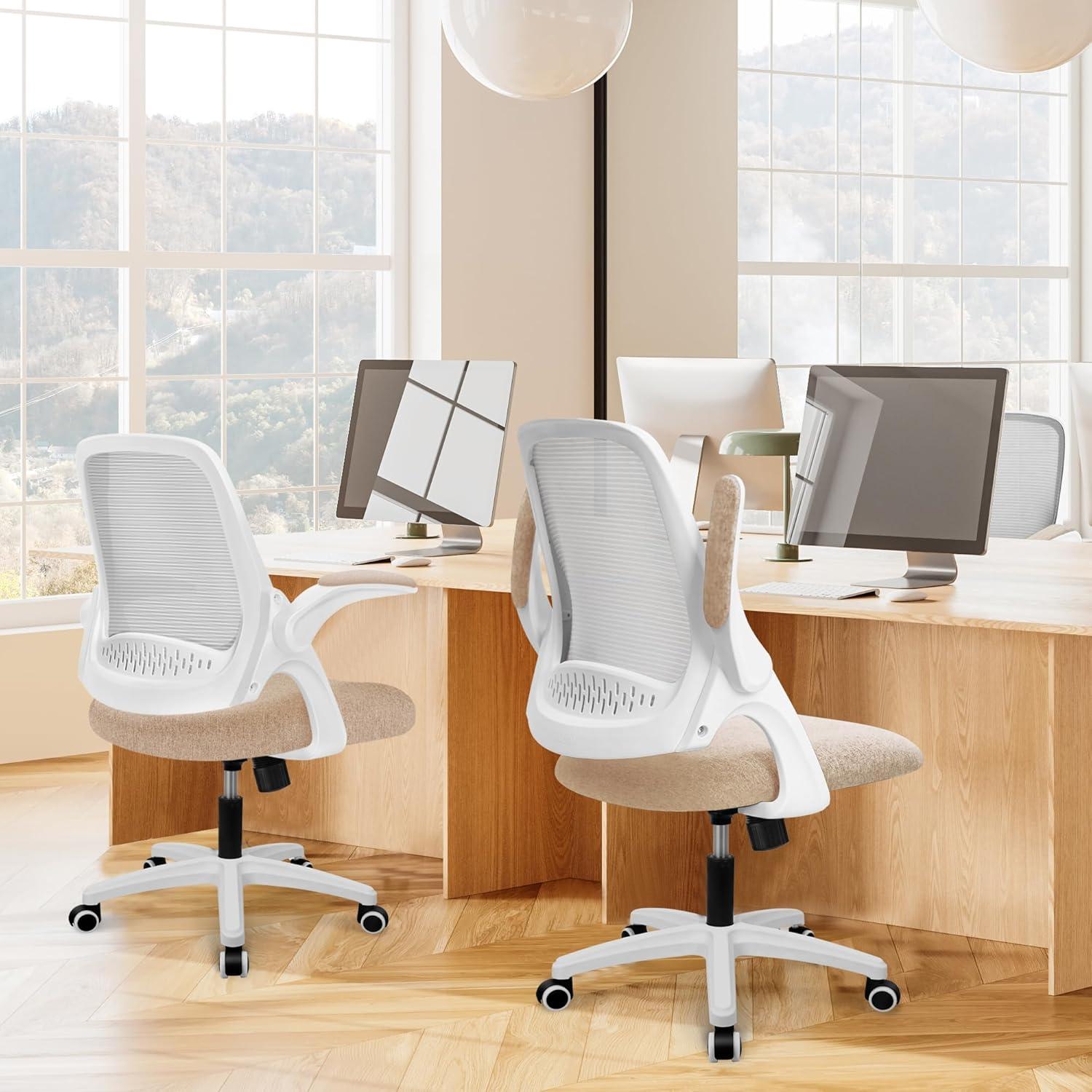 NEO CHAIR Office Chair, Flip-up Padded Armrests Desk Chair, Ergonomic Back Support, Beige