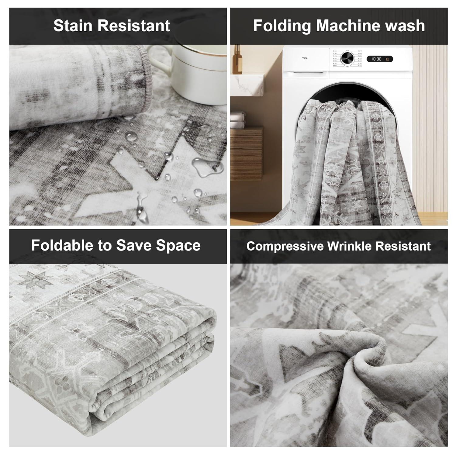ABYNOW 6x9 Area Rug – Machine Washable, Soft Modern Abstract Carpet for Living Room & Bedroom with Non-Slip Backing, Grey