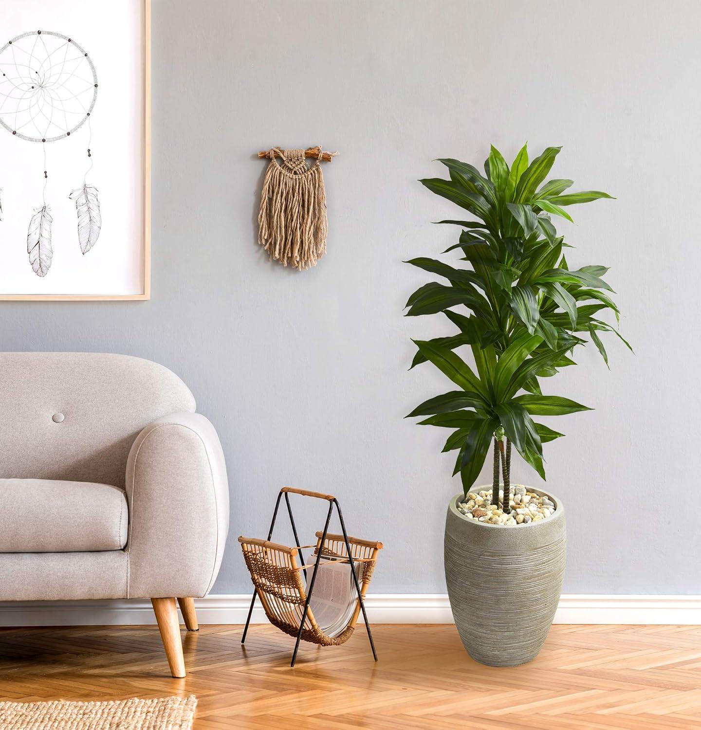 Nearly Natural 4-ft Artificial Dracaena Plant in Sand Colored Planter (Real Touch)
