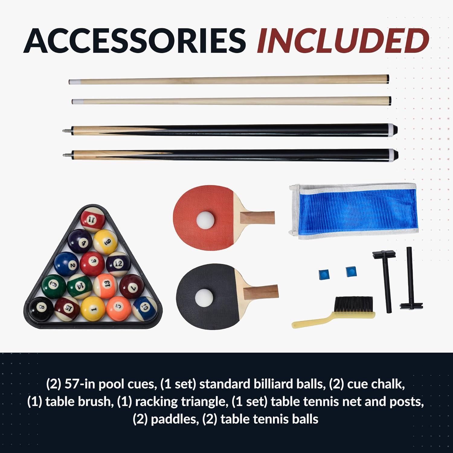 Hathaway Newport Stylish 7 Ft Multi Game Pool Table Combo with Dining Top and Ping Pong – Includes Benches for Home Storage and Accessories