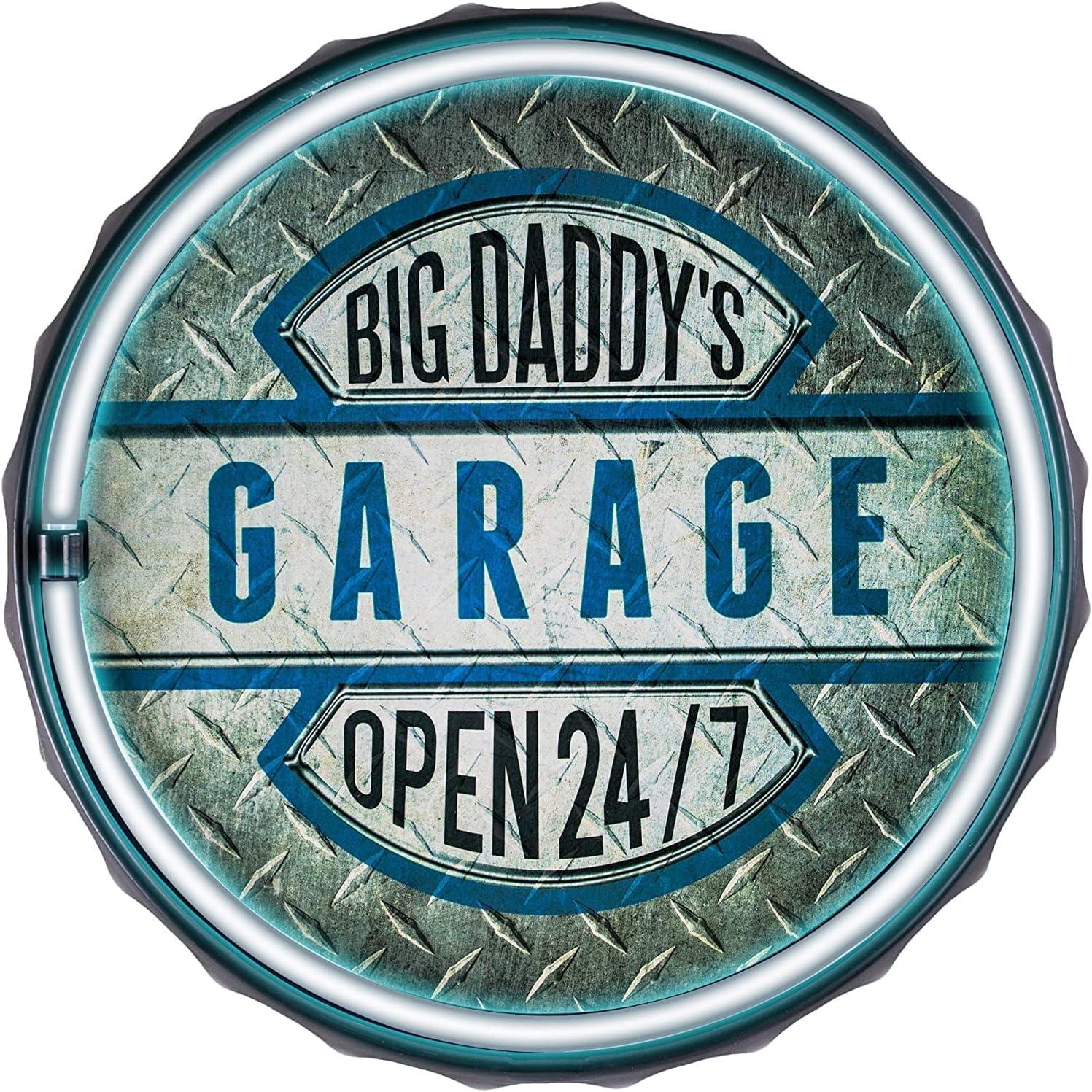 American Art Decor Big Daddy's Garage LED Neon Light Sign Wall Decor Blue/Silver : Man Cave and Home Bar Decor