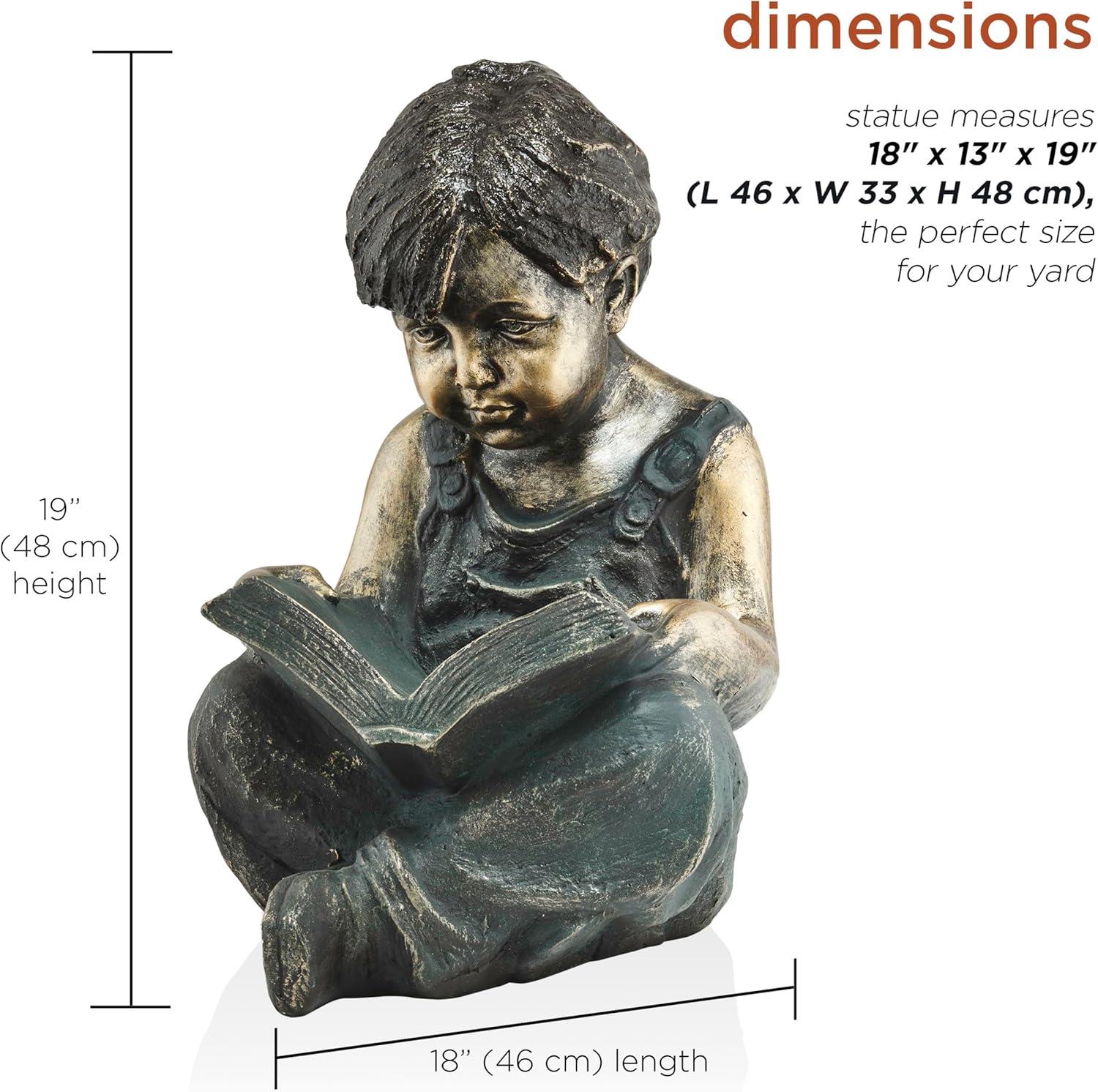 Alpine Corporation 16" Polyresin Girl and Boy with Dog Sitting on Bench Sculpture Bronze: Durable Outdoor Decor, Magnesium Oxide, Rust-Resistant