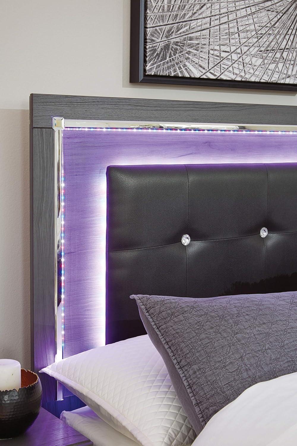 Glam Gray Tufted Faux Leather King Headboard with LED Lights