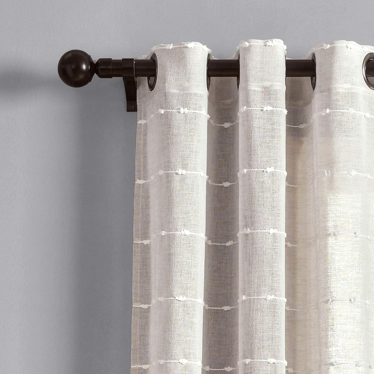 Set of 2 (95"x38") Farmhouse Textured Grommet Sheer Window Curtain Panels Beige - Lush Décor: Polyester Microfiber