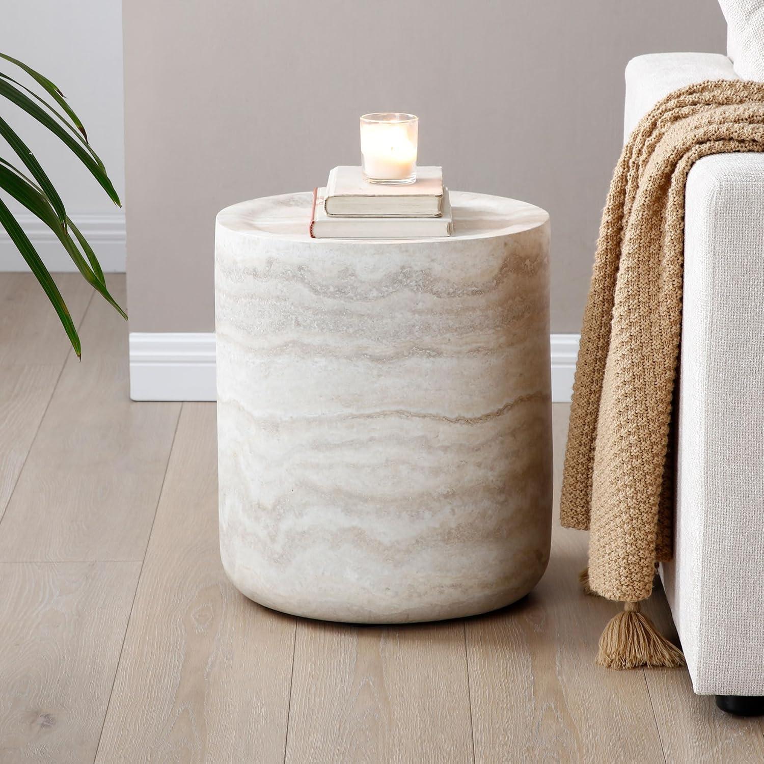 Set of 2 Faux Marble Round Coffee Tables in Beige