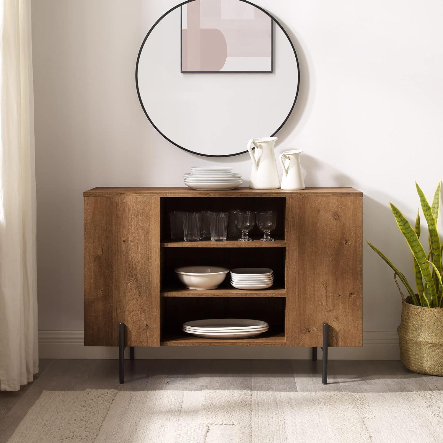 43" Oak and Black Metal Console Table with Storage