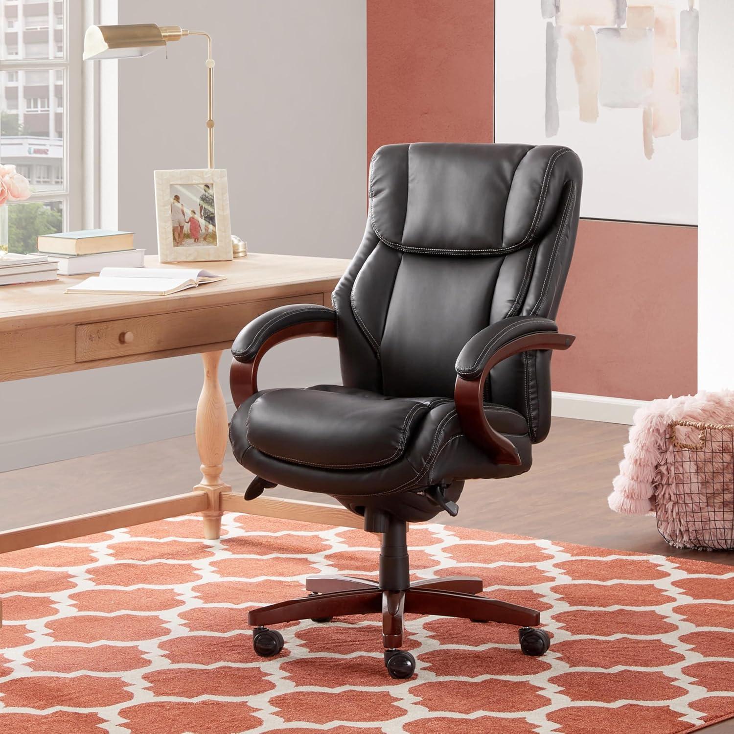 La-Z-Boy La-Z-Boy Bellamy Executive Office Chair with Memory Foam Cushions, Real Wood Arms and Swivel Base, Waterfall Seat Edge, Faux Bonded Leather
