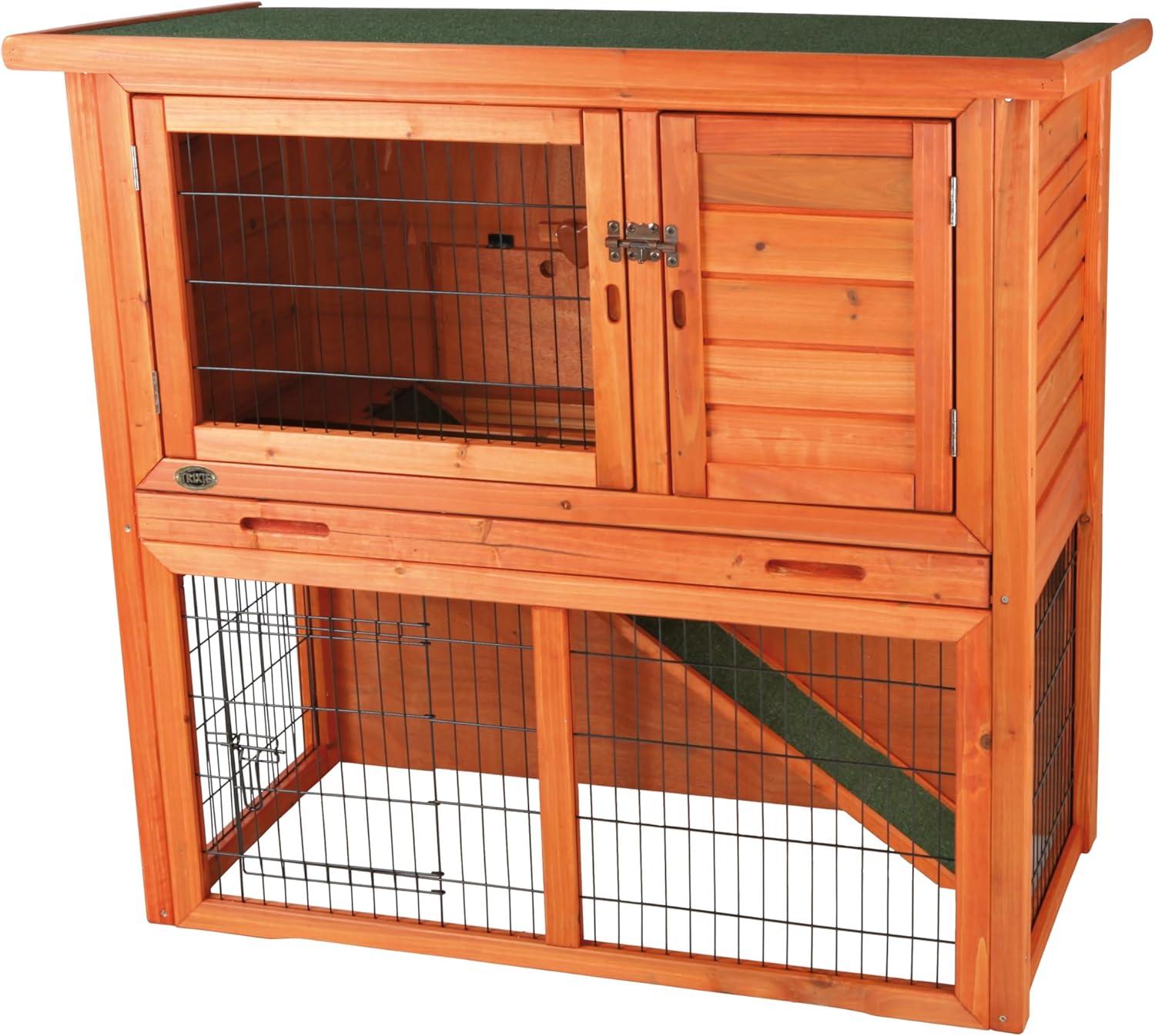 TRIXIE TRIXIE 2-Story Cabin Rabbit Hutch with Run, Ramp, Attic Storage, for Rabbits or Guinea Pigs