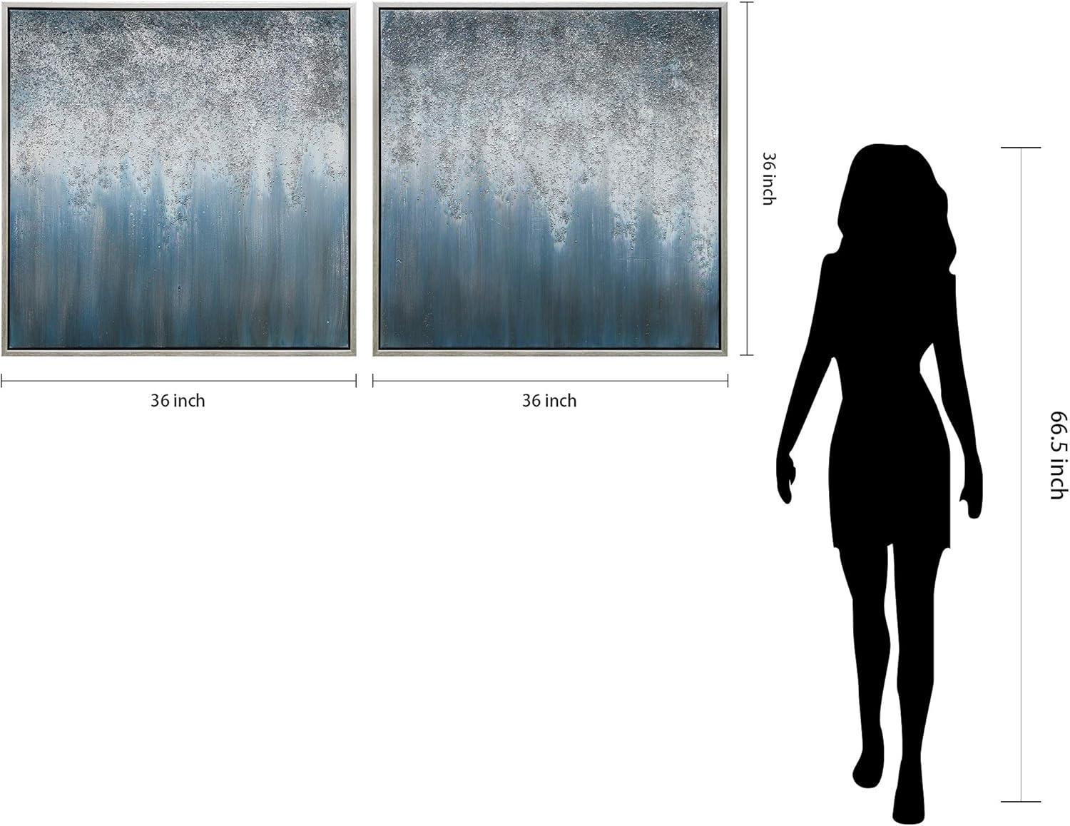 Empire Art Direct Blue Rain Textured Metallic Hand Painted Diptych Wall Art, 36" x 36" x 1.5" each, Ready to Hang