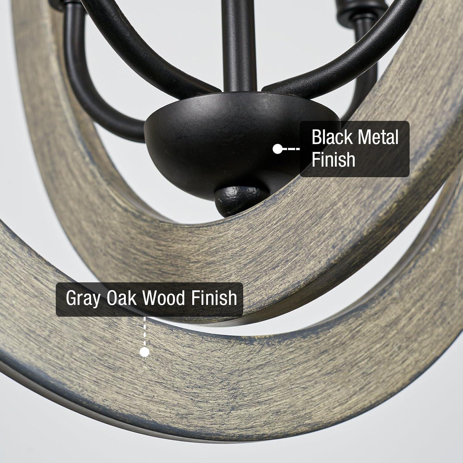 Kira Home Daphne 28" 4-Light Farmhouse Pendant Light, Gray Oak Wood Style + Black Finish