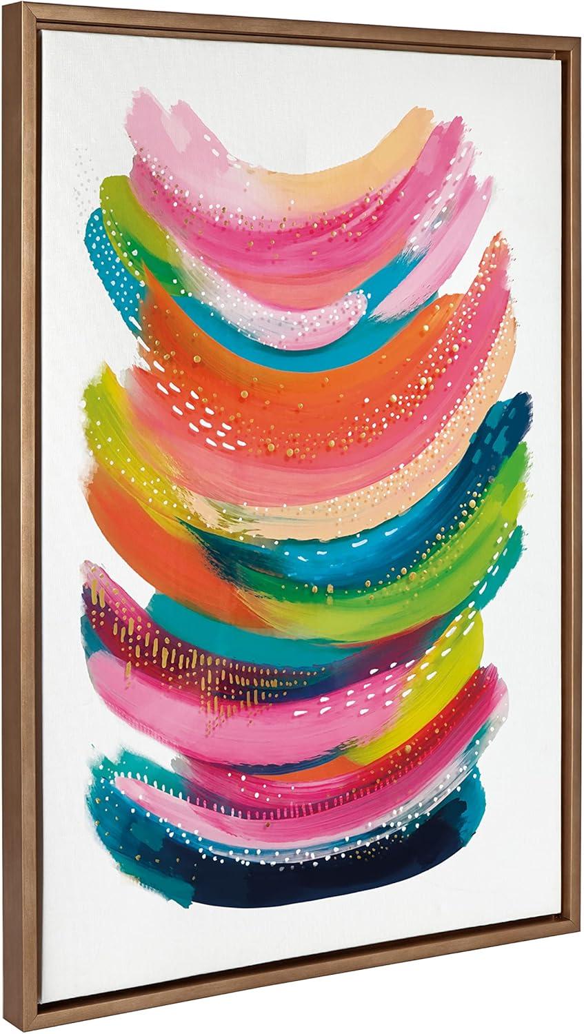 Colorful Abstract Brushstrokes Canvas Art with Gold Frame, 23x33