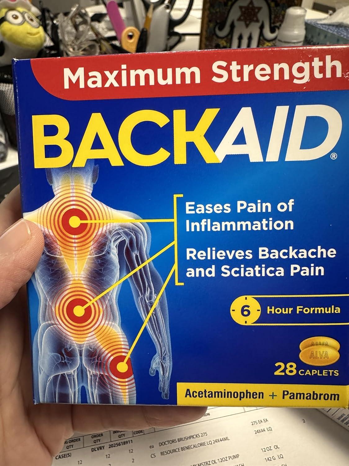 Backaid Maximum Strength Back Pain Reliever, 6-Hour Formula, Aspirin-Free Caplets, 28 Count