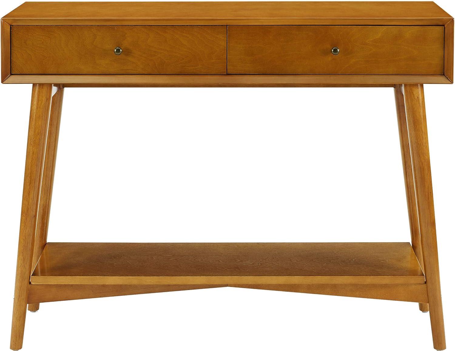 Crosley Landon Console Table Acorn: Mid-Century Modern Design, Hardwood with Open Shelf & Drawer