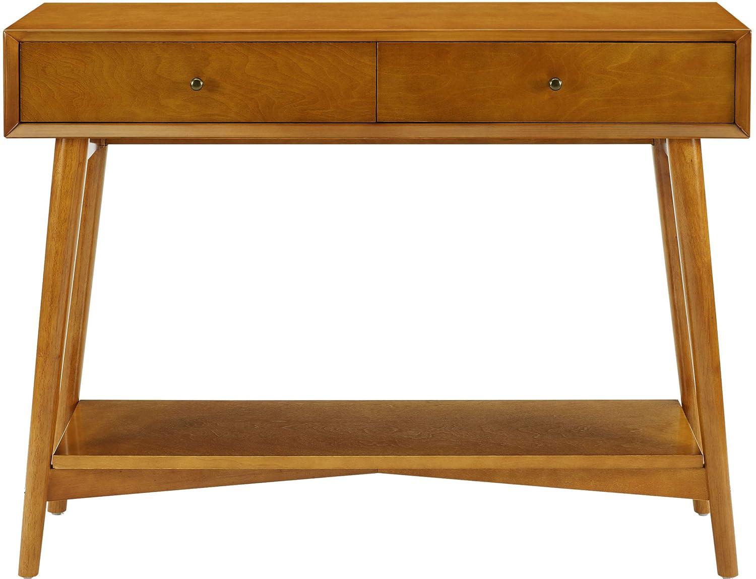 Crosley Landon Console Table Acorn: Mid-Century Modern Design, Hardwood with Open Shelf & Drawer