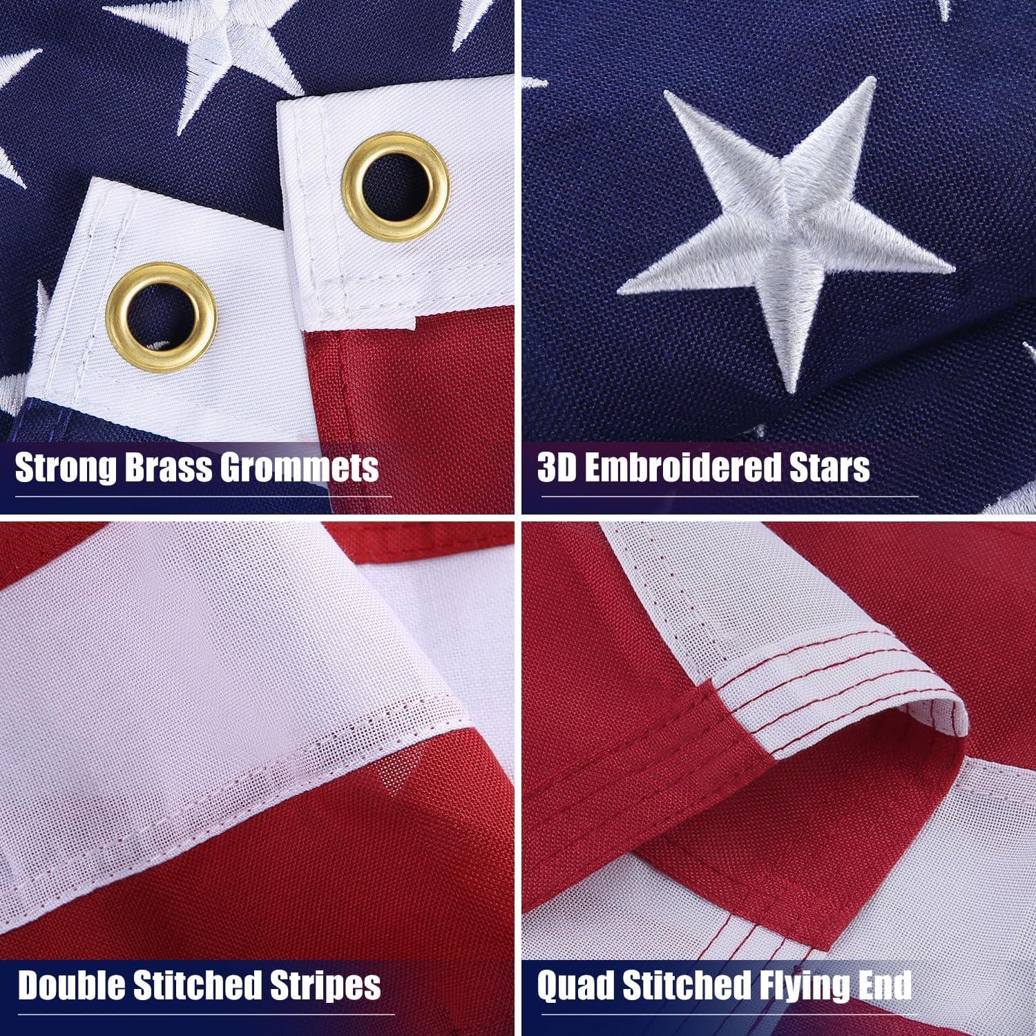 Patriotic Blue Polyester Outdoor American Flag with Embroidered Stars