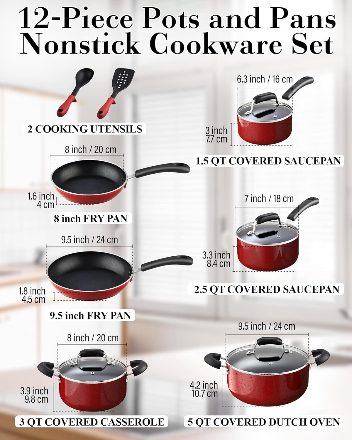 Cook N Home Cook N Home Non-Stick Aluminum Pots and Pans Kitchen Cookware Set 12 Piece