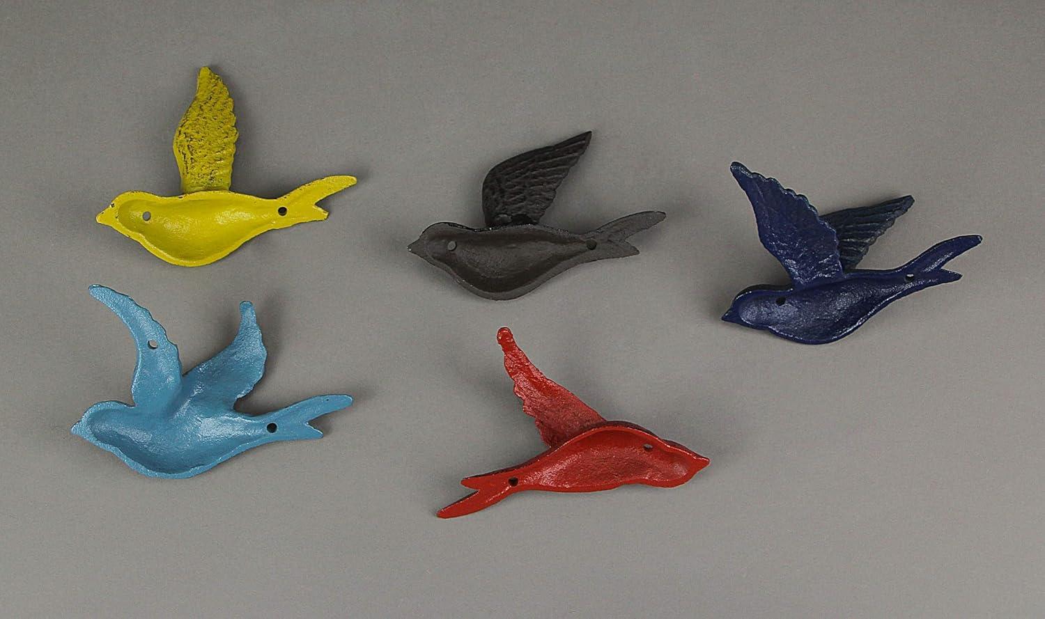 Zeckos Colorful Cast Iron Flying Bird Decorative Wall Décor Set of 5