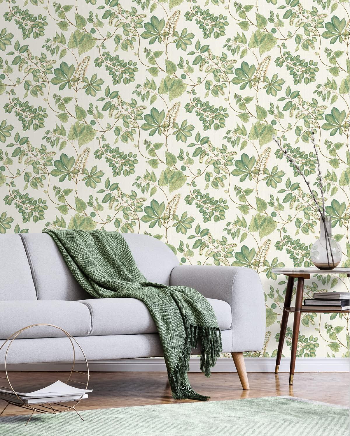 Willow Green Botanical Peel and Stick Vinyl Wallpaper