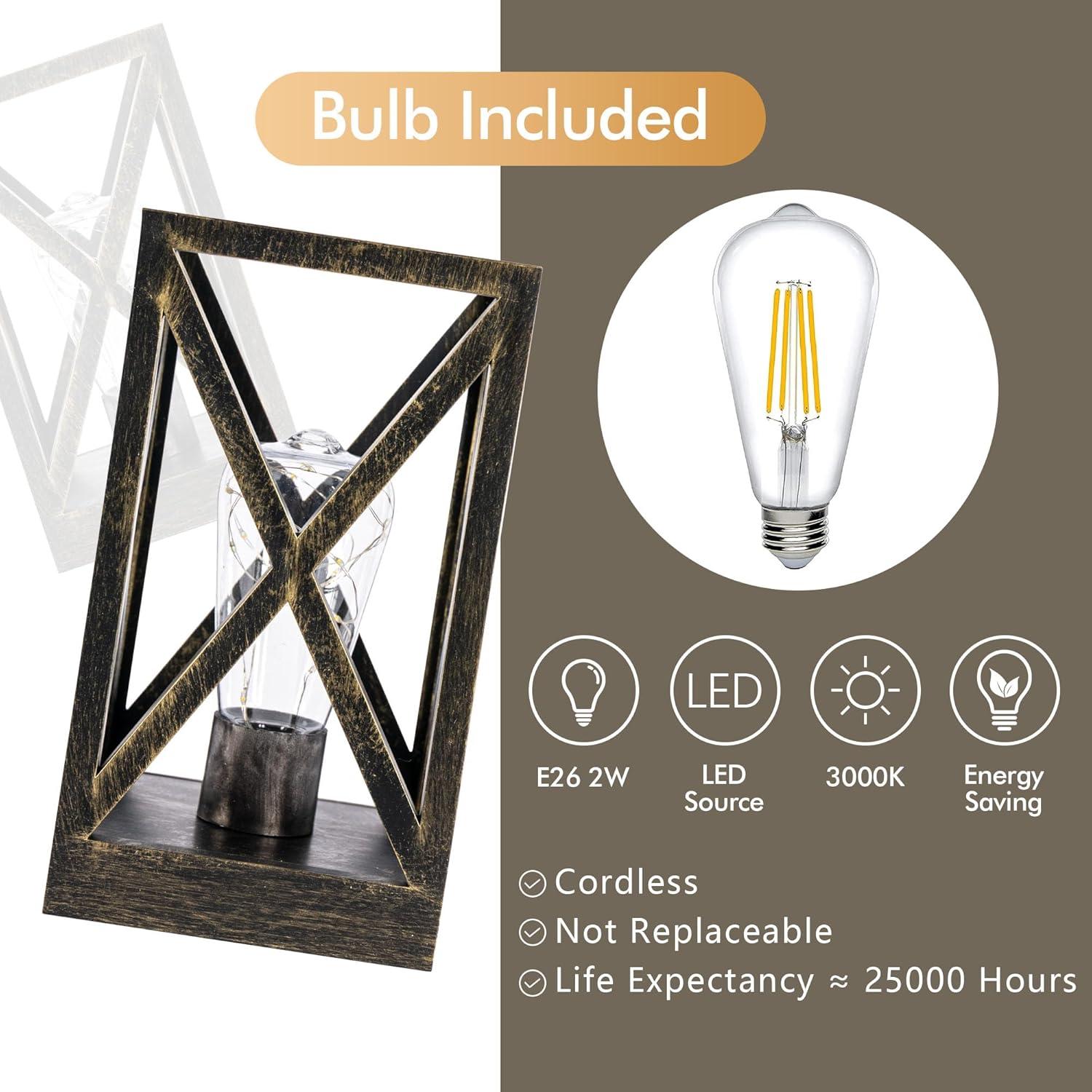 WINGBO 2 Pack Retro Battery Powered Table Lamps, Battery Operated Cordless Lamp Set, Portable Nightlight Decorative Light for Living Room Dining Room Bedroom Entryway Patio, Black & Gold Finish