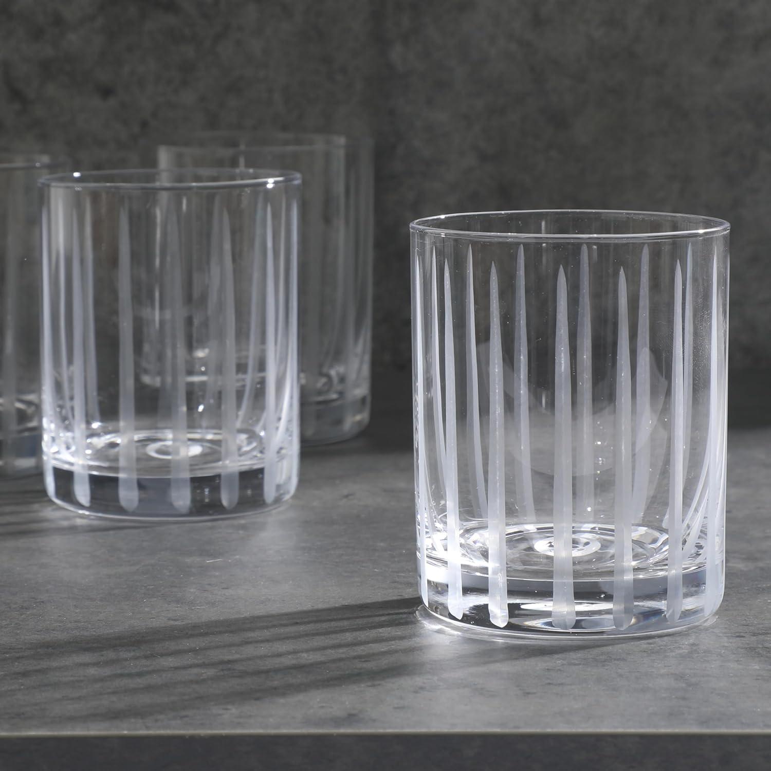 Clear Etched Glass 14 oz Old Fashioned Drinking Set