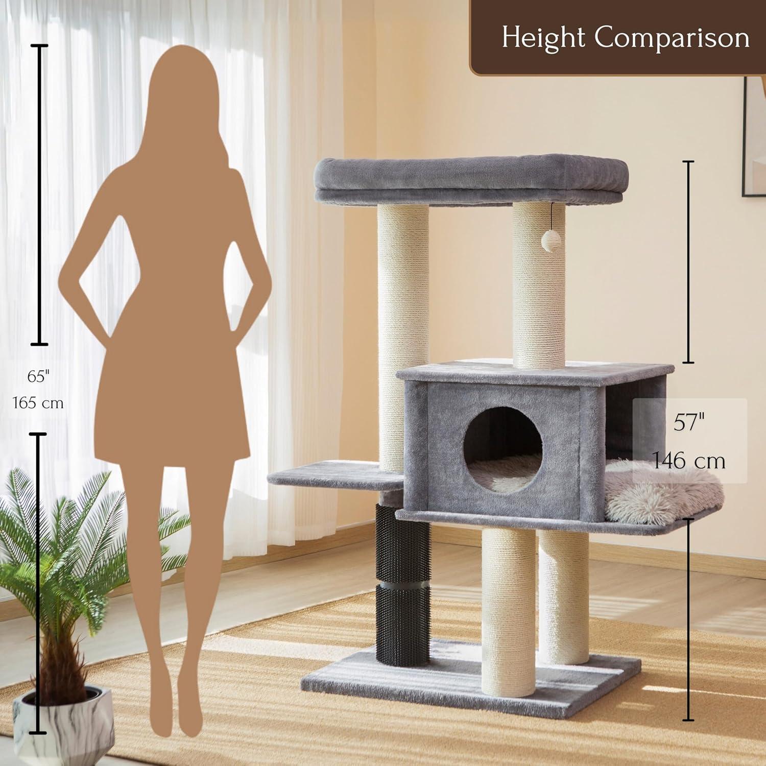 57" Cat Tree with Condo and Rubber Groomer