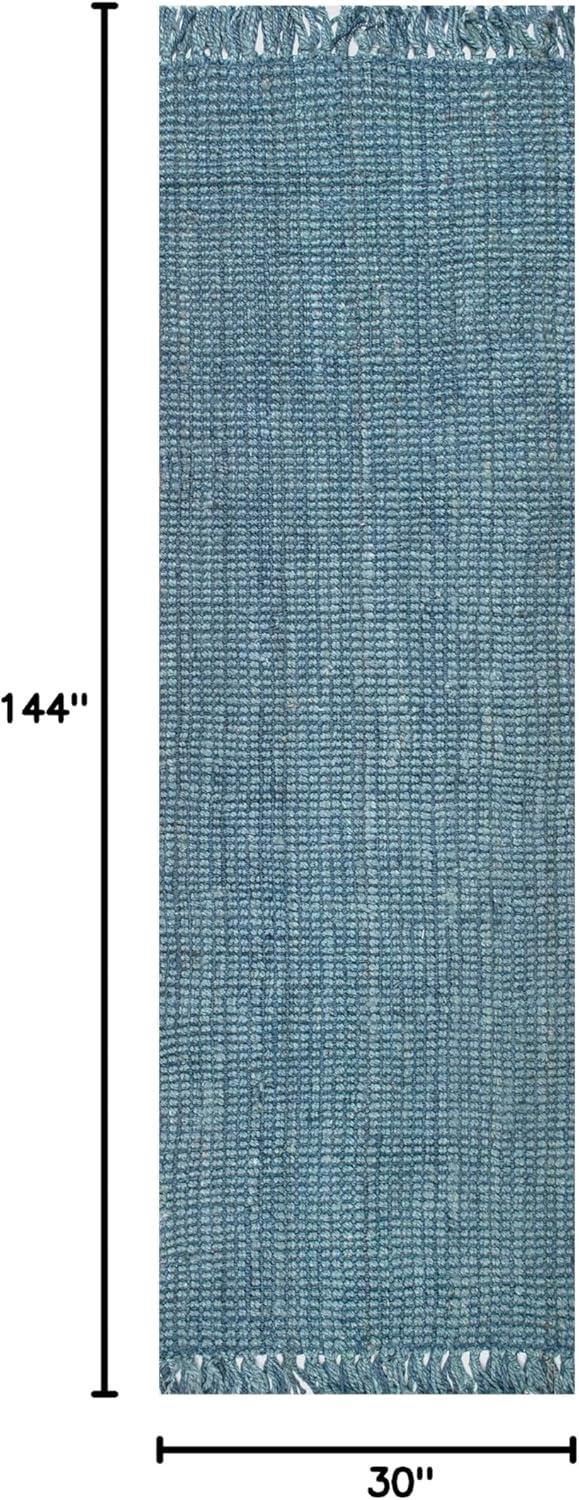 Nuloom 2x12 Daniela Jute Tassel Hand Woven Indoor Area Rug, Blue, Solid Chunky Farmhouse Design, Natural Fiber BedroomLiving Room