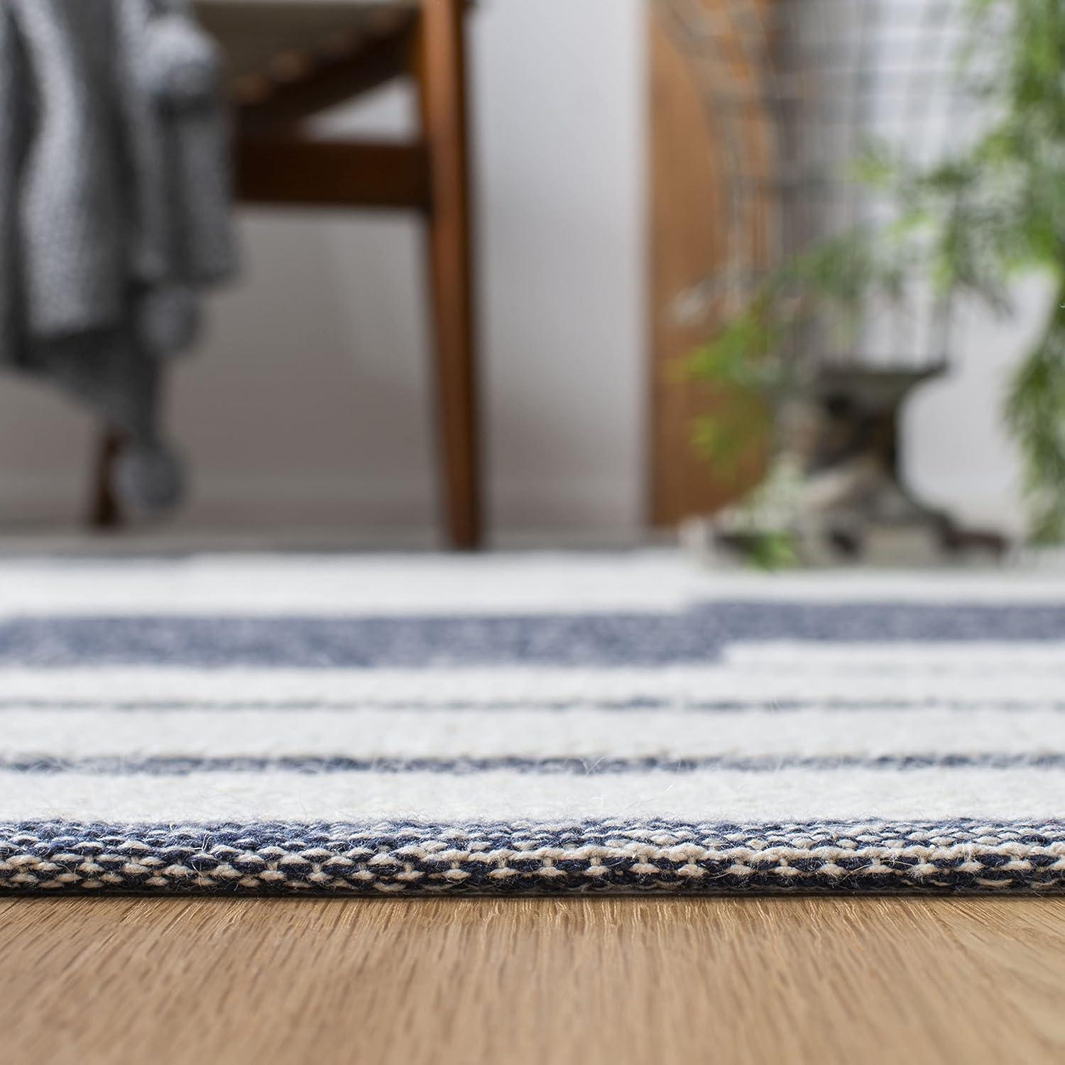 Striped Kilim STK514 Hand Woven Area Rug - Navy/Ivory - 3'x3' - Safavieh.
