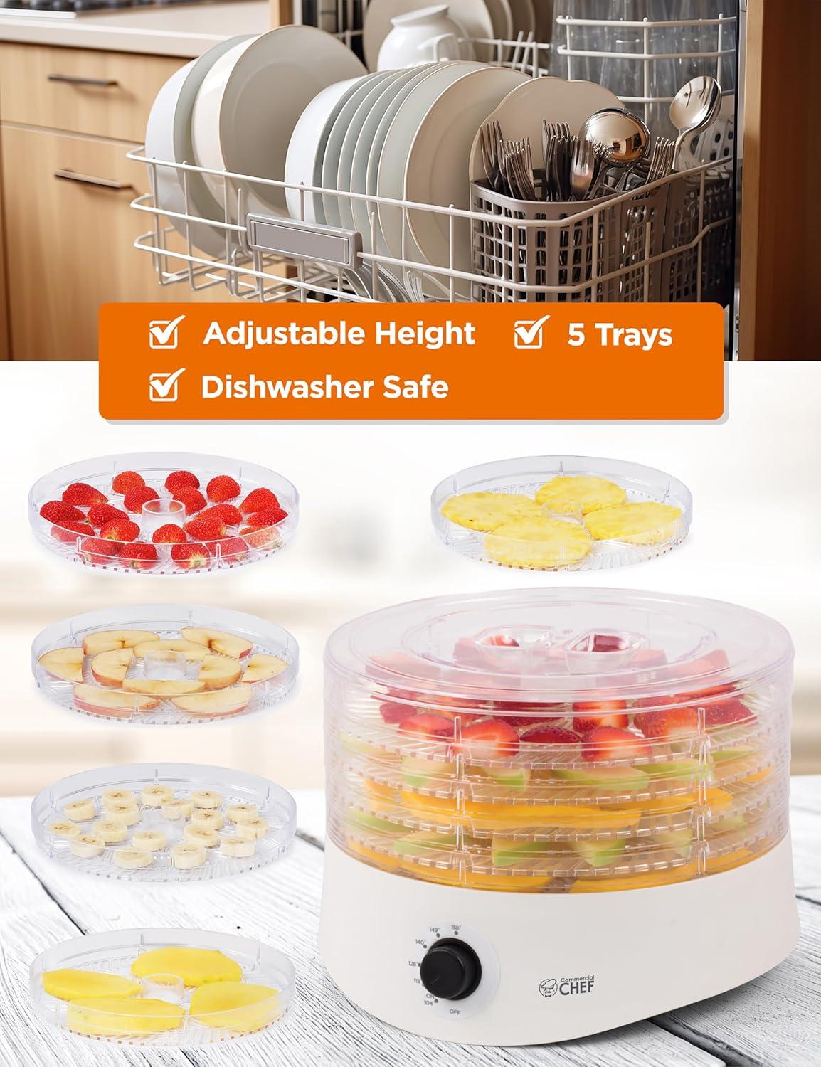 Commercial Chef Commercial Chef Food Dehydrator, Dehydrator Machine for Dehydrated Foods with 5 Drying Tray, White