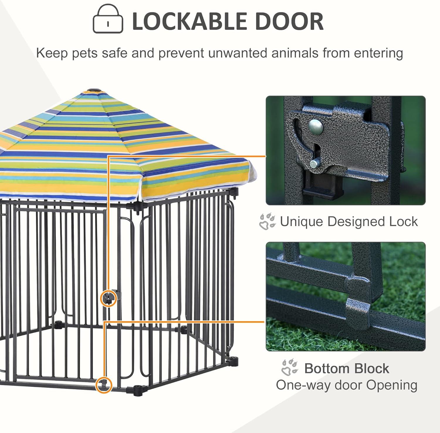 PawHut Heavy-Duty Outdoor Pet Cage Kennel with Weather-Resistant Polyester Roof, Locking Door, & Metal Frame