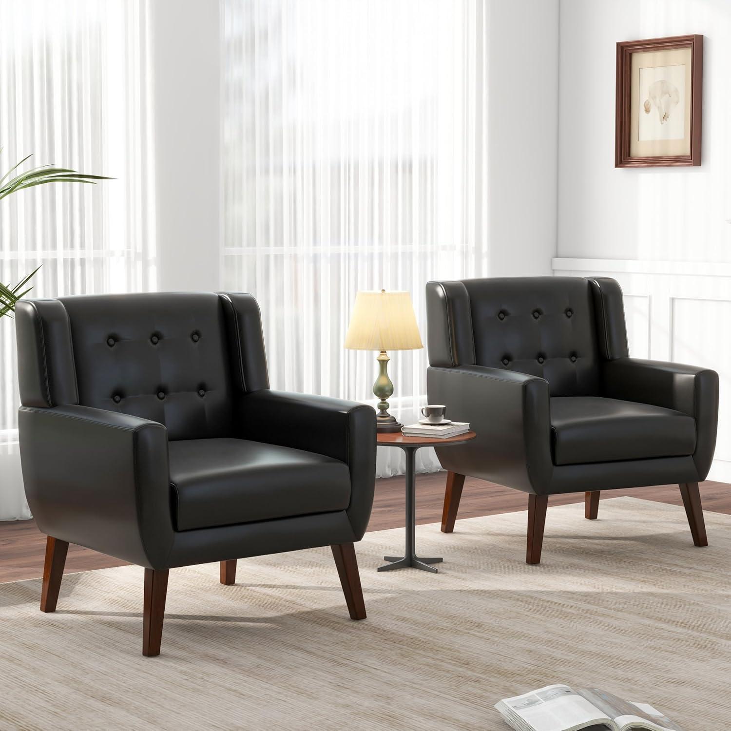 UIXE Beige Accent Chair Set of 2, Linen Fabric Armchair for Living Room, Modern Arm Chairs
