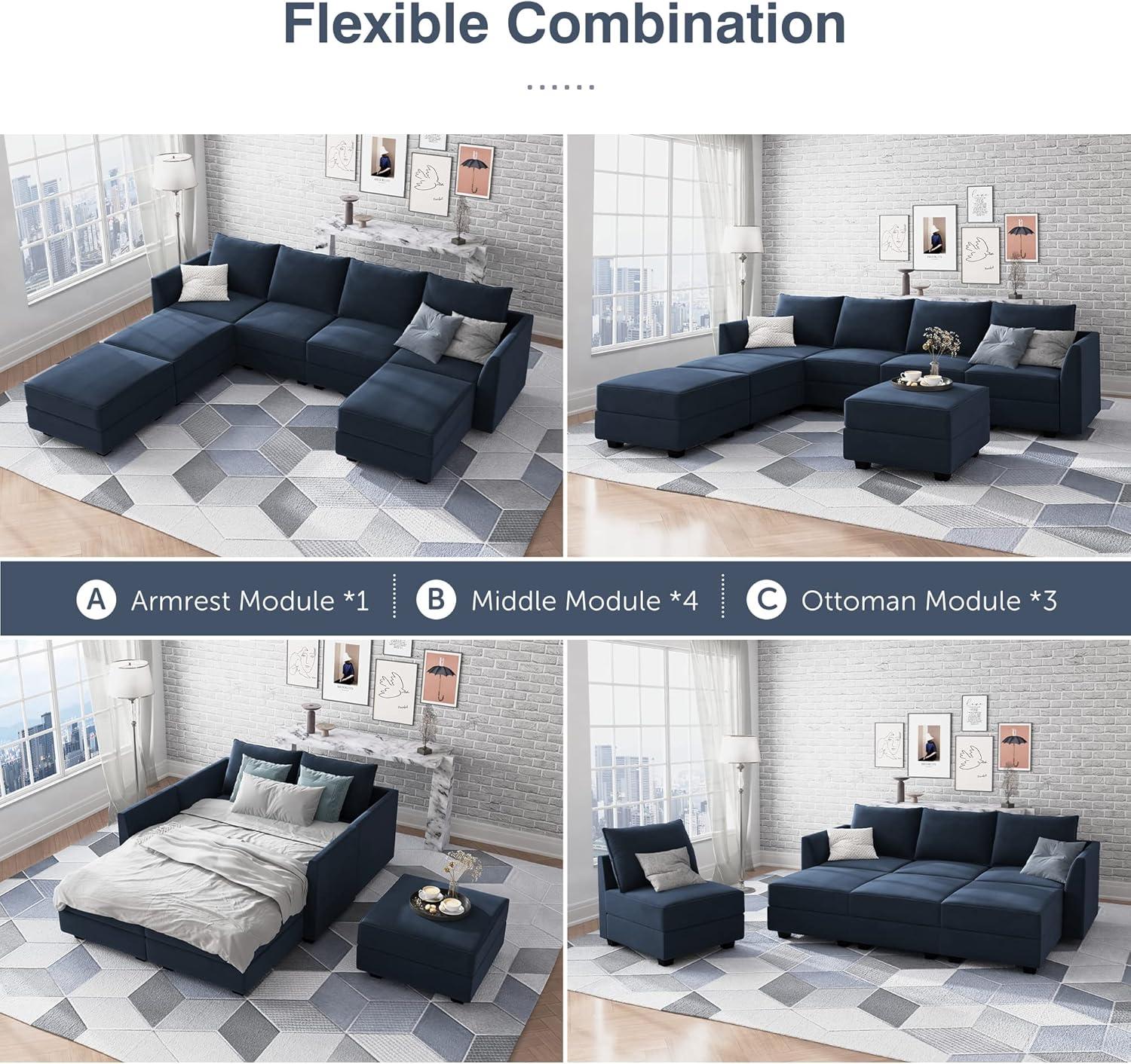HONBAY Armrest Module for Modular Sectional Sofa, Pair of Sofa Armrest for Sectional Modular Couch, Velvet Dark Blue