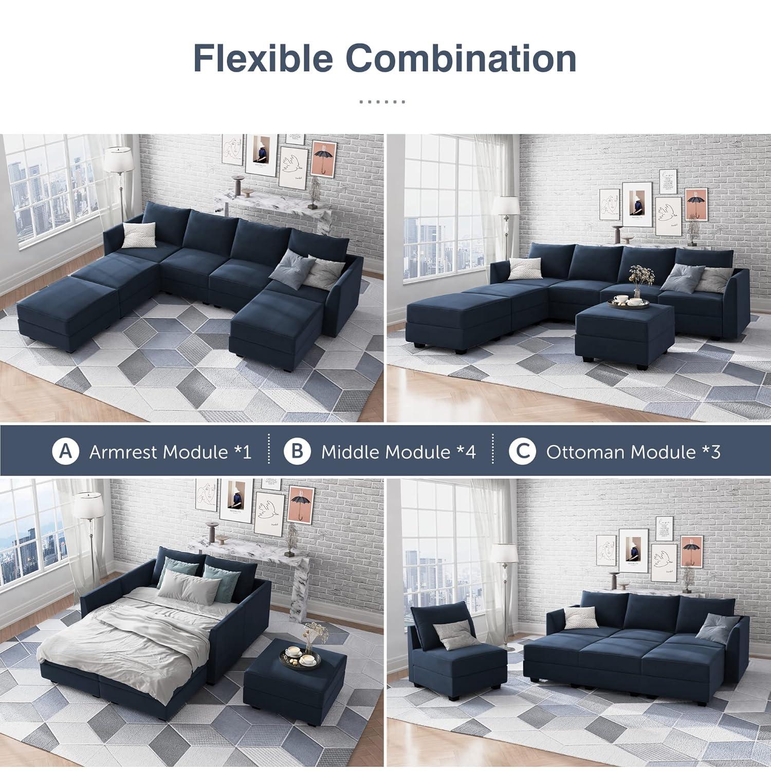 HONBAY Armrest Module for Modular Sectional Sofa, Pair of Sofa Armrest for Sectional Modular Couch, Velvet Dark Blue