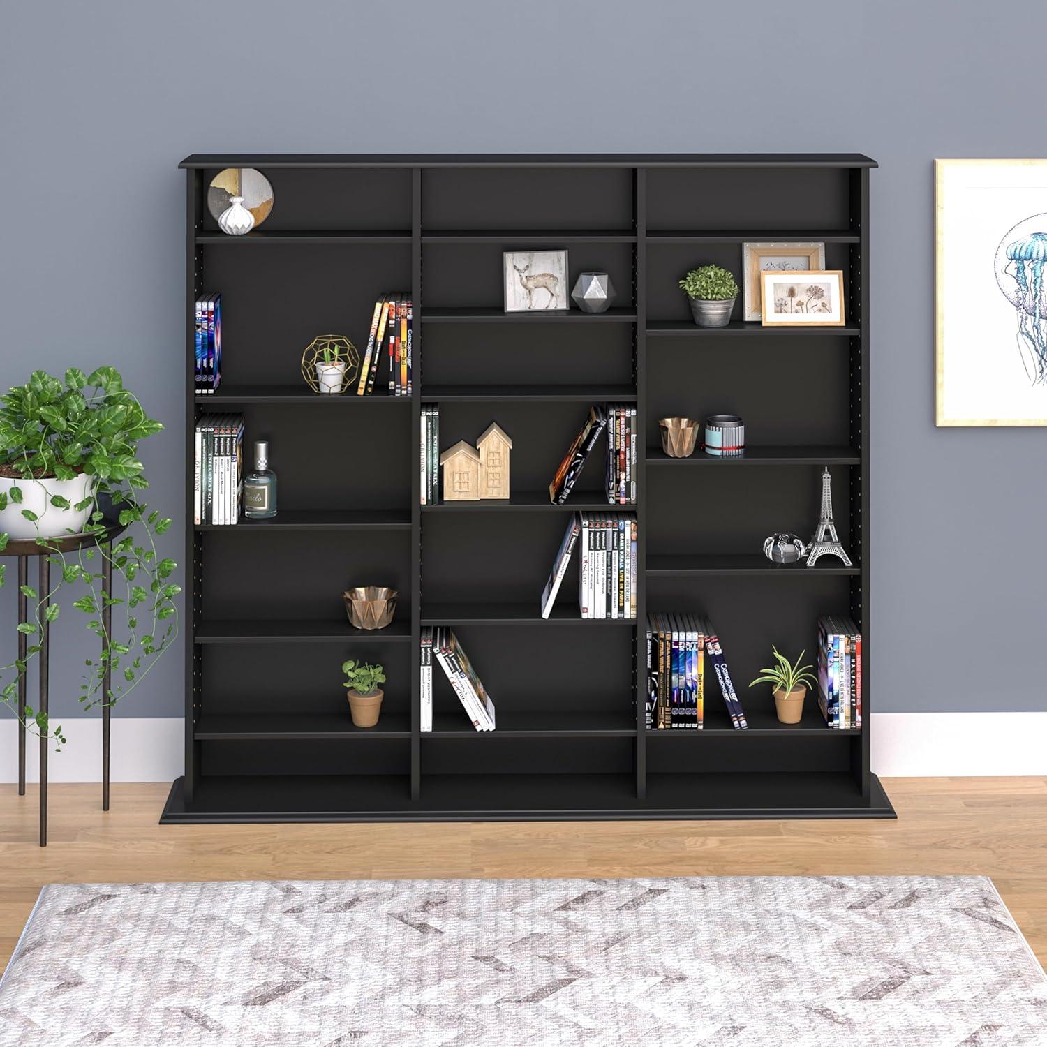 Prepac Triple Width Wall Storage Cherry & Black : Holds 960 CDs, 405 DVDs, Adjustable 24 Shelves