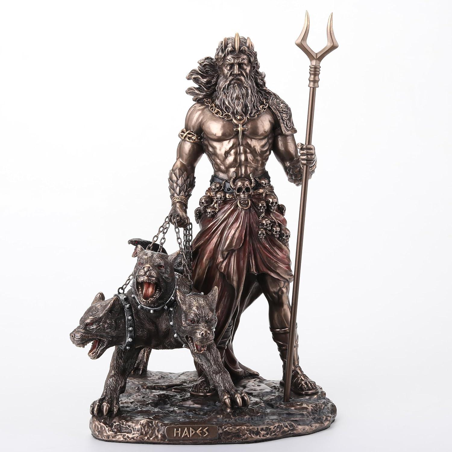 Veronese Design 9 7/8 Inch Hades Greek God of The Underworld with Cerberus Hound Cold Cast Resin Bronze Finish Sculpture