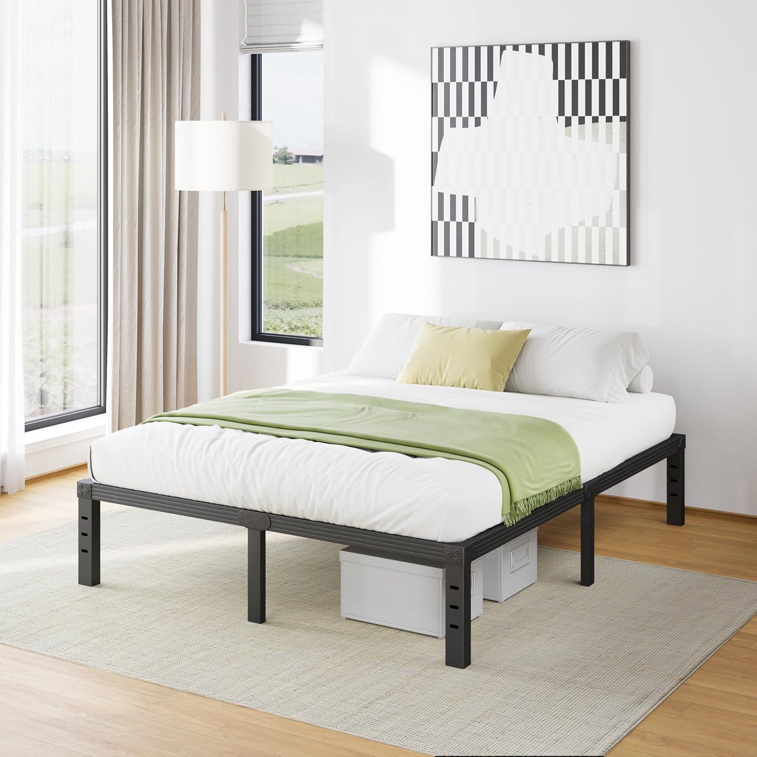 14 inches Queen Bed Frames No Box Spring Needed ,2500 lbs Heavy Duty Metal Platform Bed Frame with Storage Queen Size for Adult Black