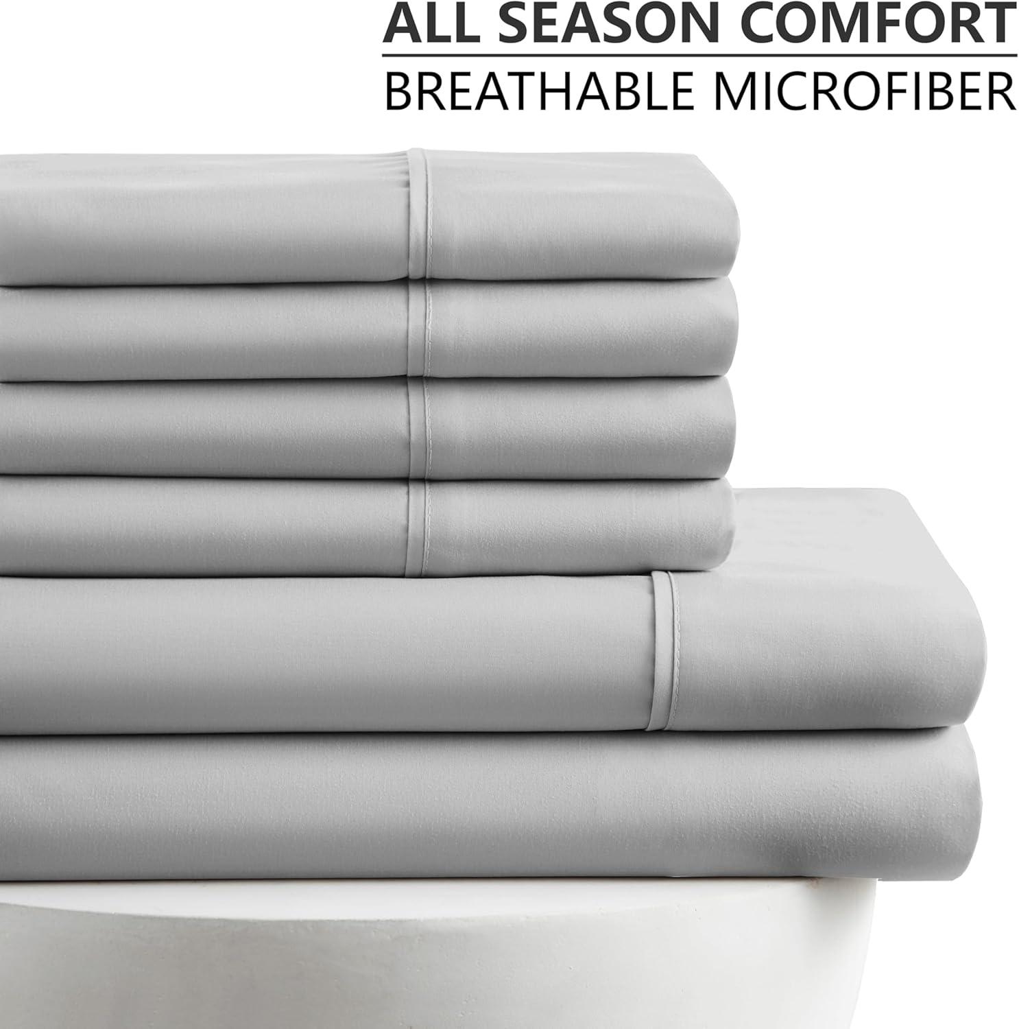 American Home Collection Queen Size 6 Piece Bed Sheet Set Grey - Ultra Soft Microfiber Deep Pocket Wrinkle Free