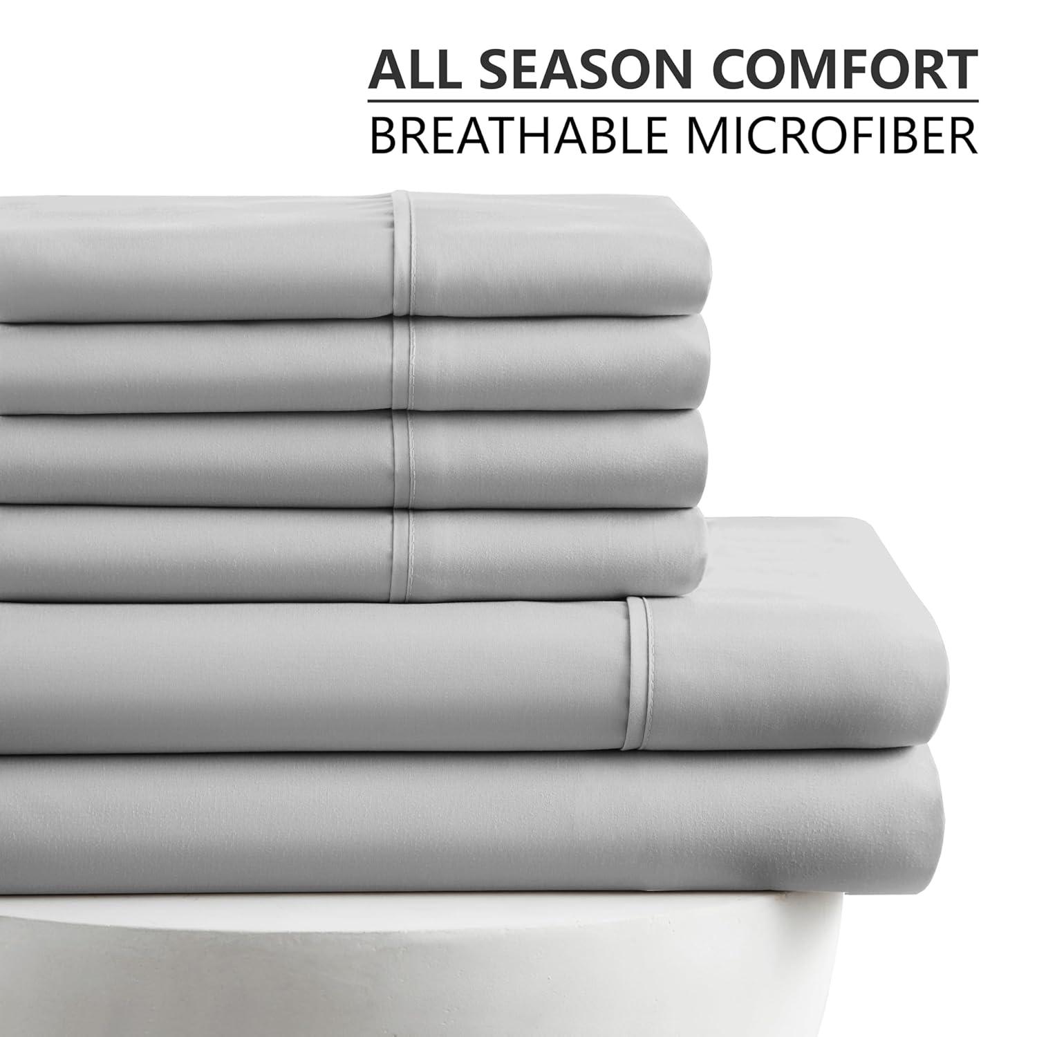 American Home Collection Queen Size 6 Piece Bed Sheet Set Grey - Ultra Soft Microfiber Deep Pocket Wrinkle Free