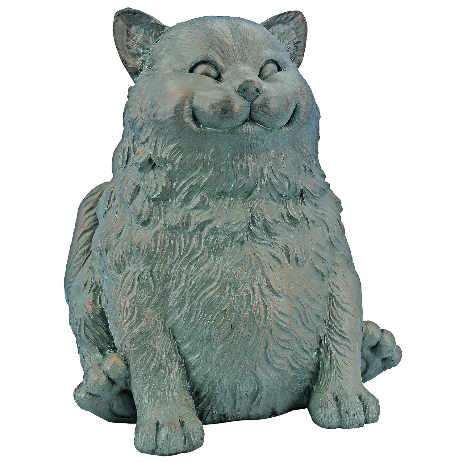Design Toscano Sitting Phat Cat Animal Statue, 8 Inch, Resin, Faux Bronze Finish