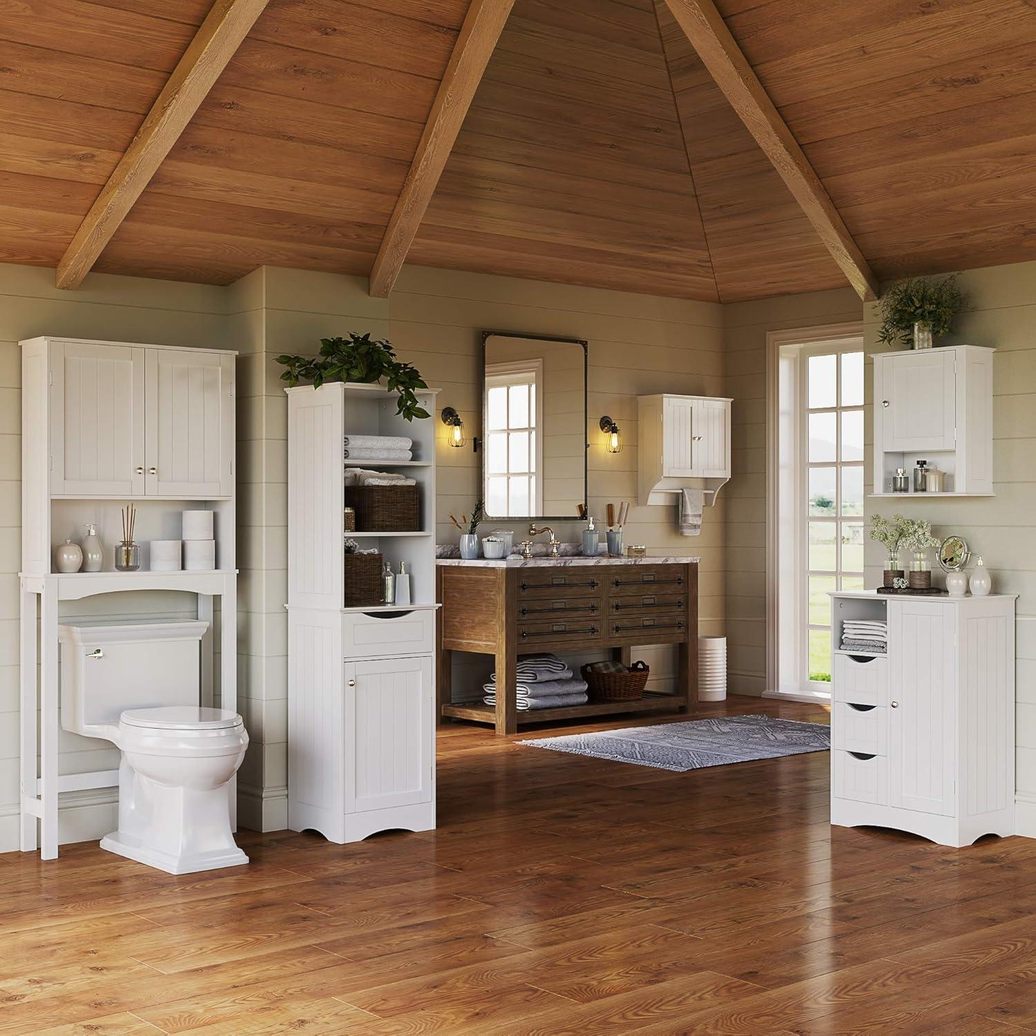 White MDF Over-the-Toilet Storage Cabinet with Adjustable Shelves