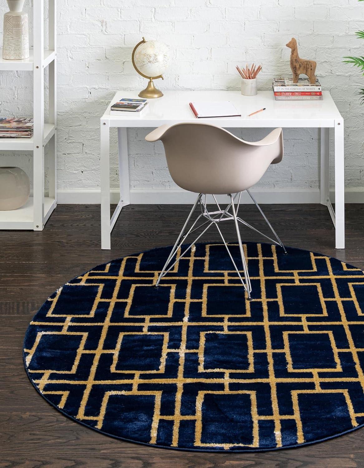 Glam Navy Blue Gold Area Rug