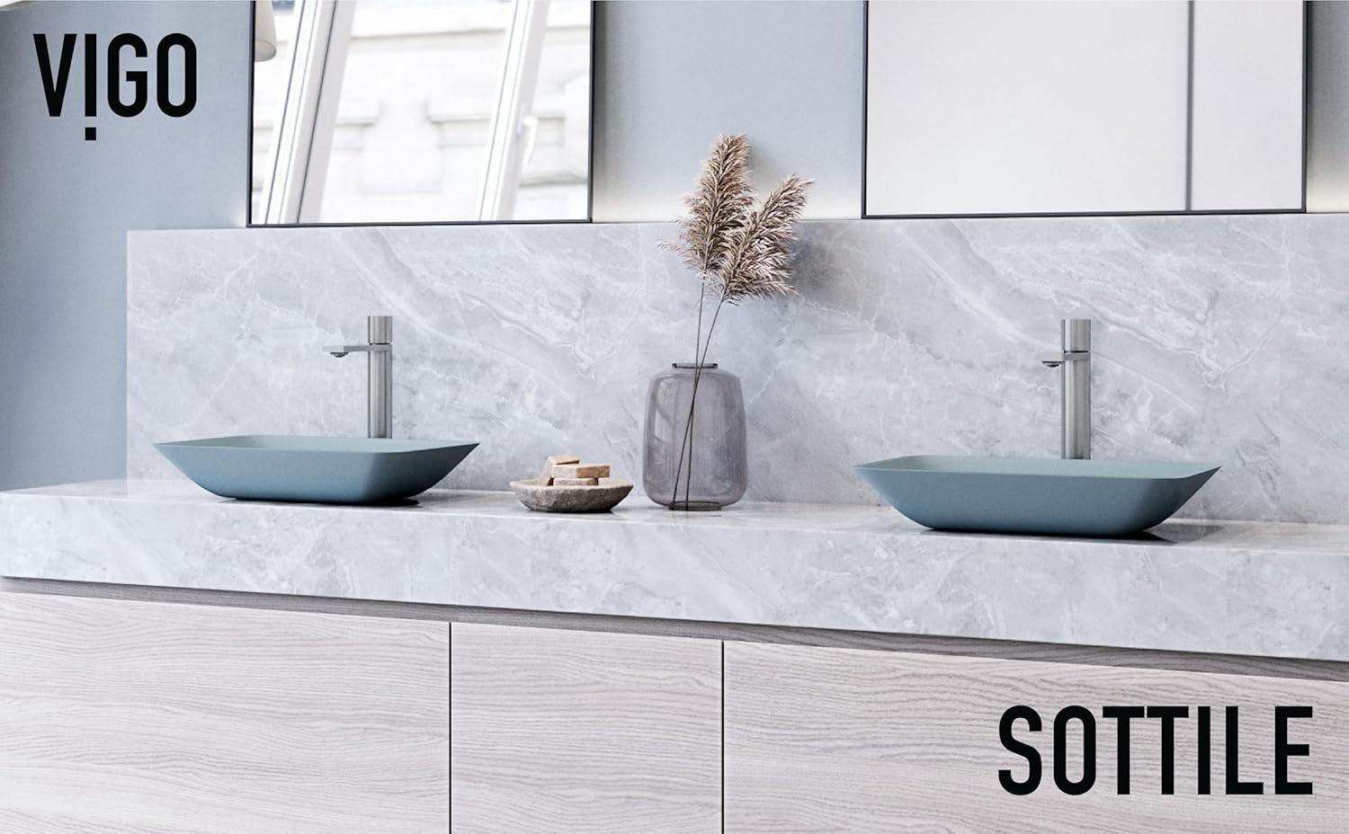 Sottile Luxury Frosted Blue Glass Rectangular Vessel Sink