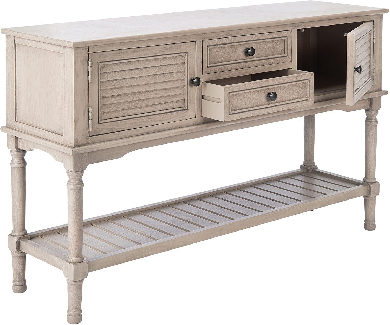 Greige Wood and Metal Console Table with Storage Drawers